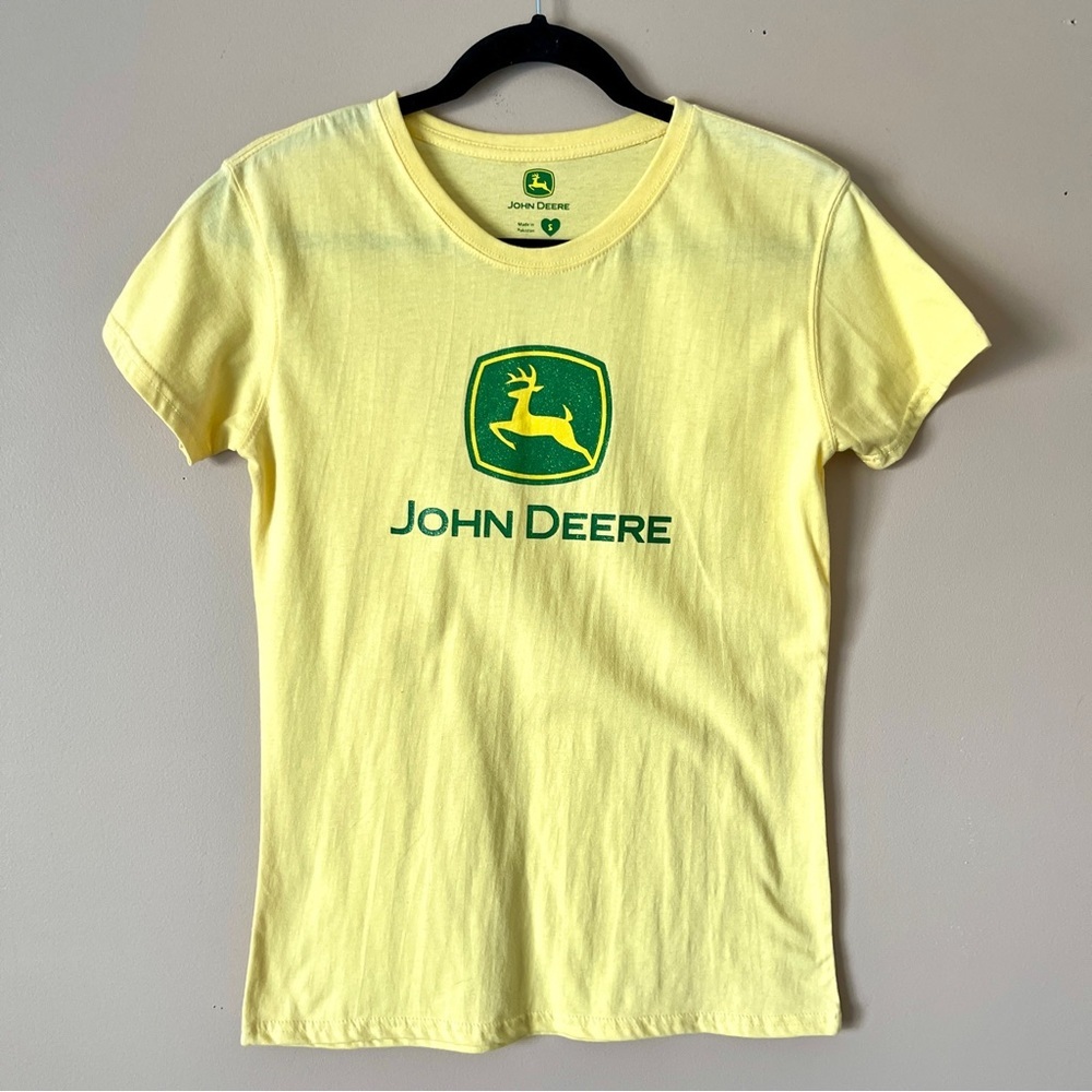 JOHN DEERE | Yellow Glitter Logo Fitted Graphic Tee Sz S